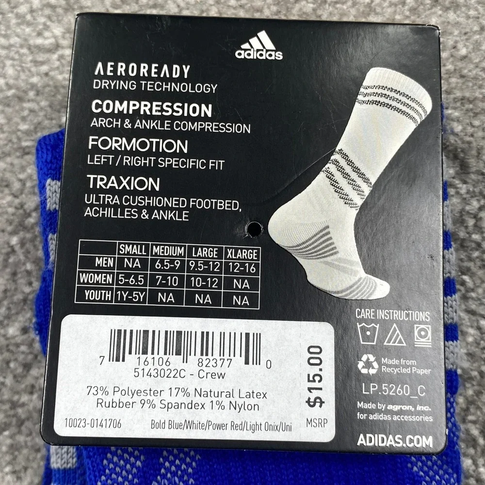 Adidas Speed Mesh Crew Socks Mens Large Blue Football Aeroready Compression